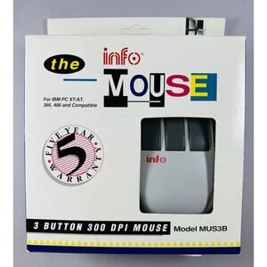 Info Mouse Mechanical ball 3 Button -Drivers On 5.25" Floppy for IBM PC AT or XT